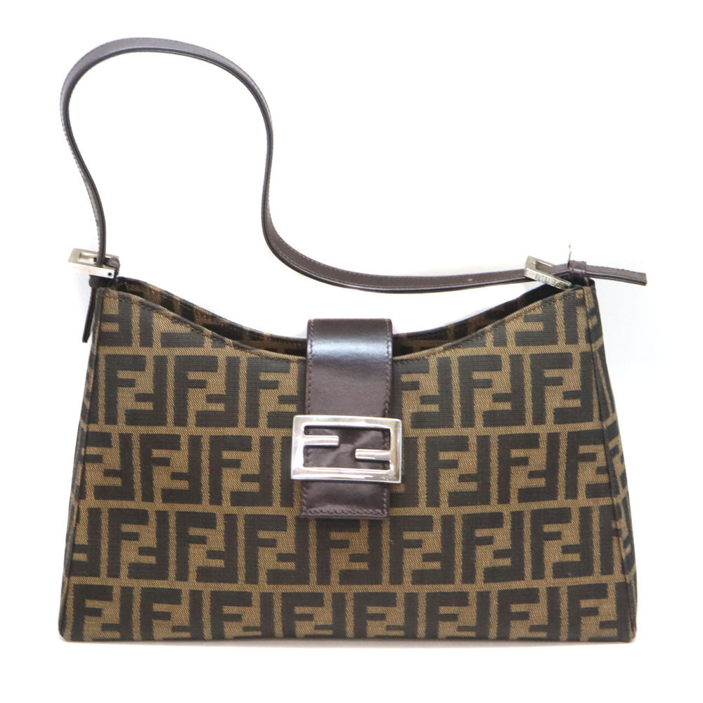 Fendi One Shoulder Hobo Bag Brown Canvas Leather